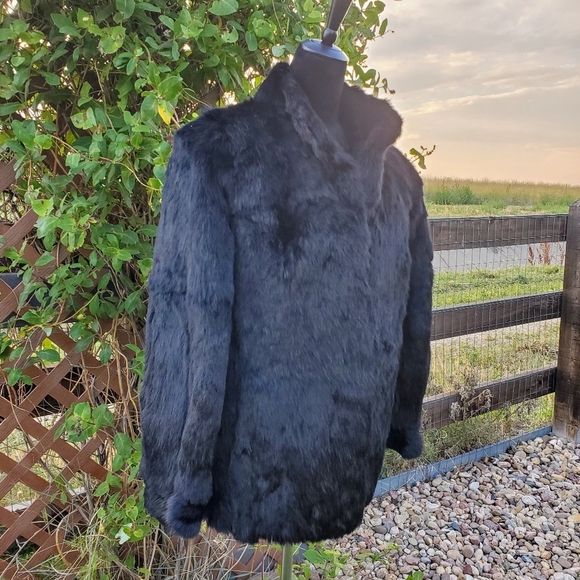 Somerset Furs Los Angeles Solid Black 100% Pure Rabbit Fur Coat Size Medium NWOT - Picture 6 of 16